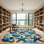 Ocean Blue Seashell Starfish Coral Rug