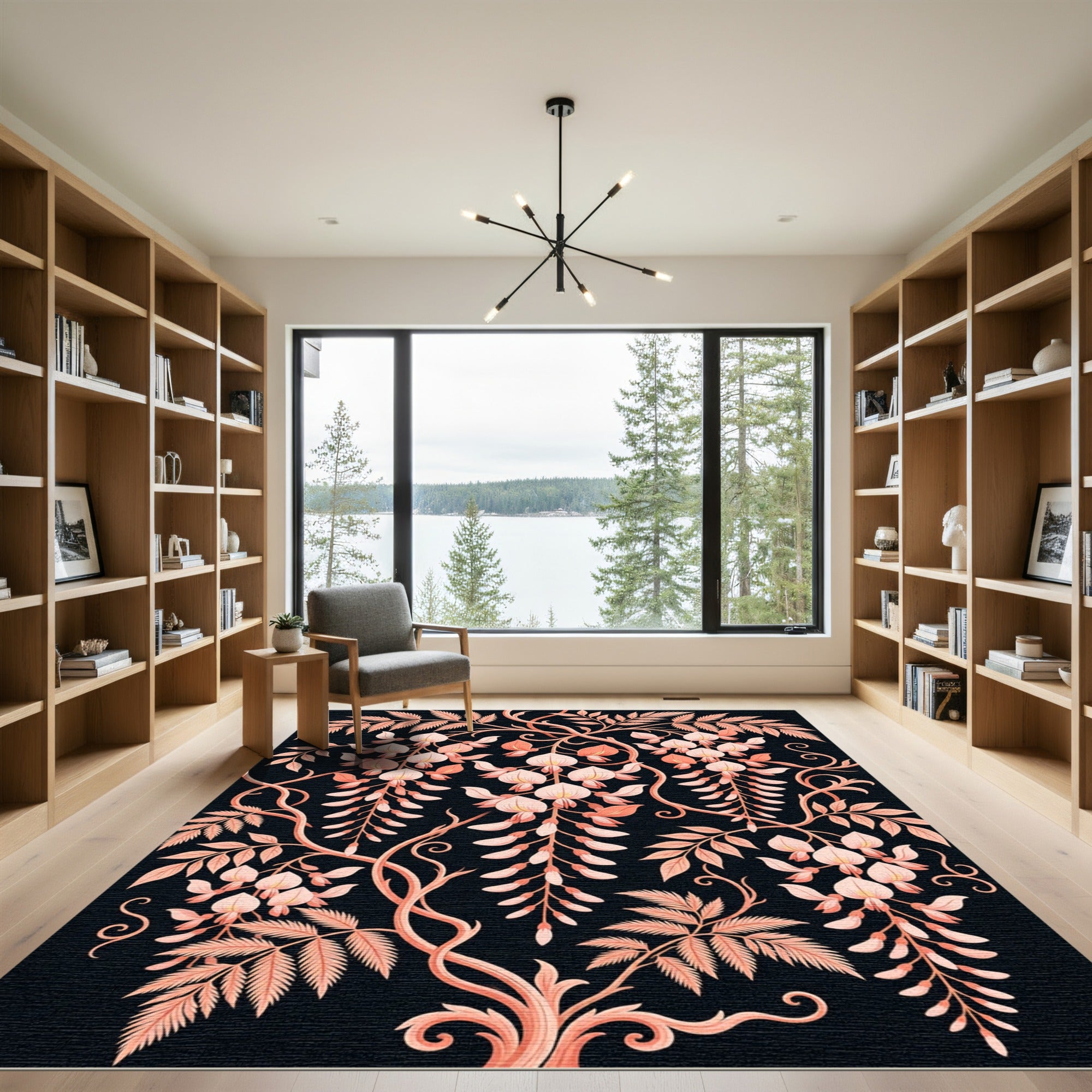 Elegant Blush Wisteria Botanical Vine Rug