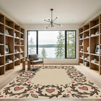 Earthy Twig Heart Wreath Border Rug