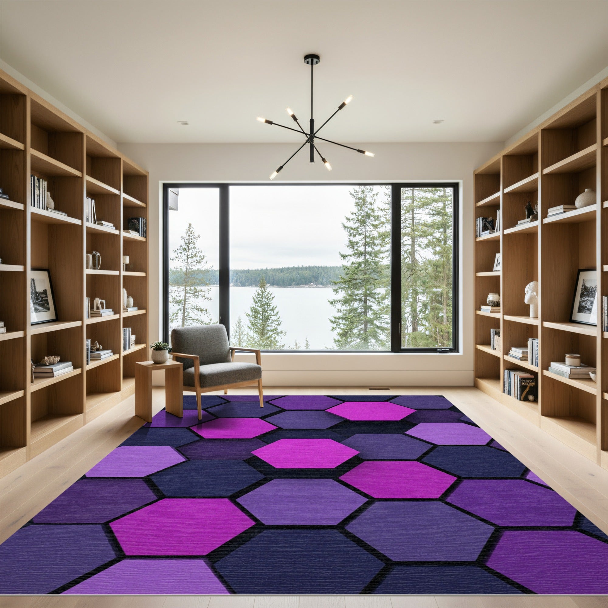 Modern Purple Geometric Hexagon Art Rug