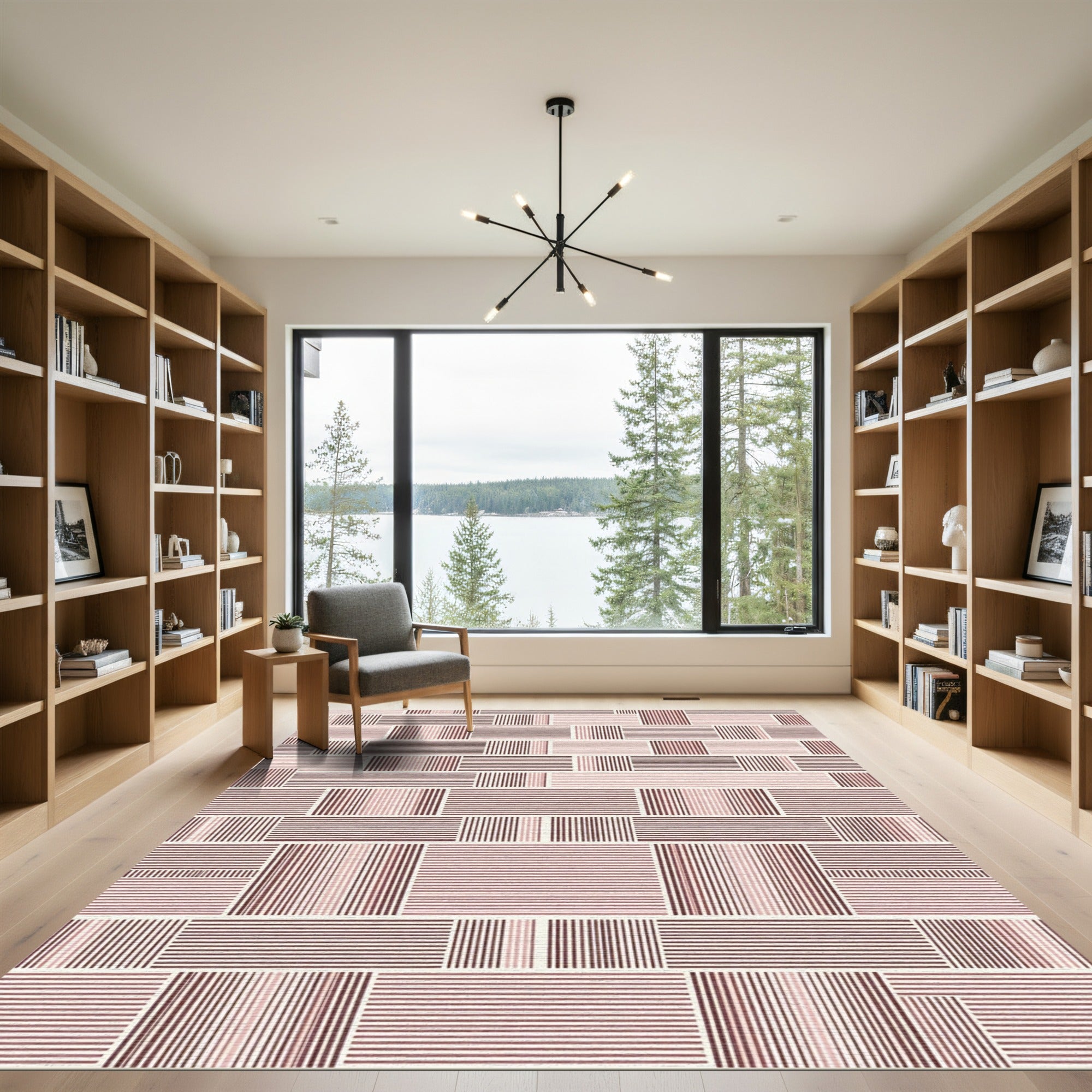 Geometric Rose Gold Stripe Patchwork Rug
