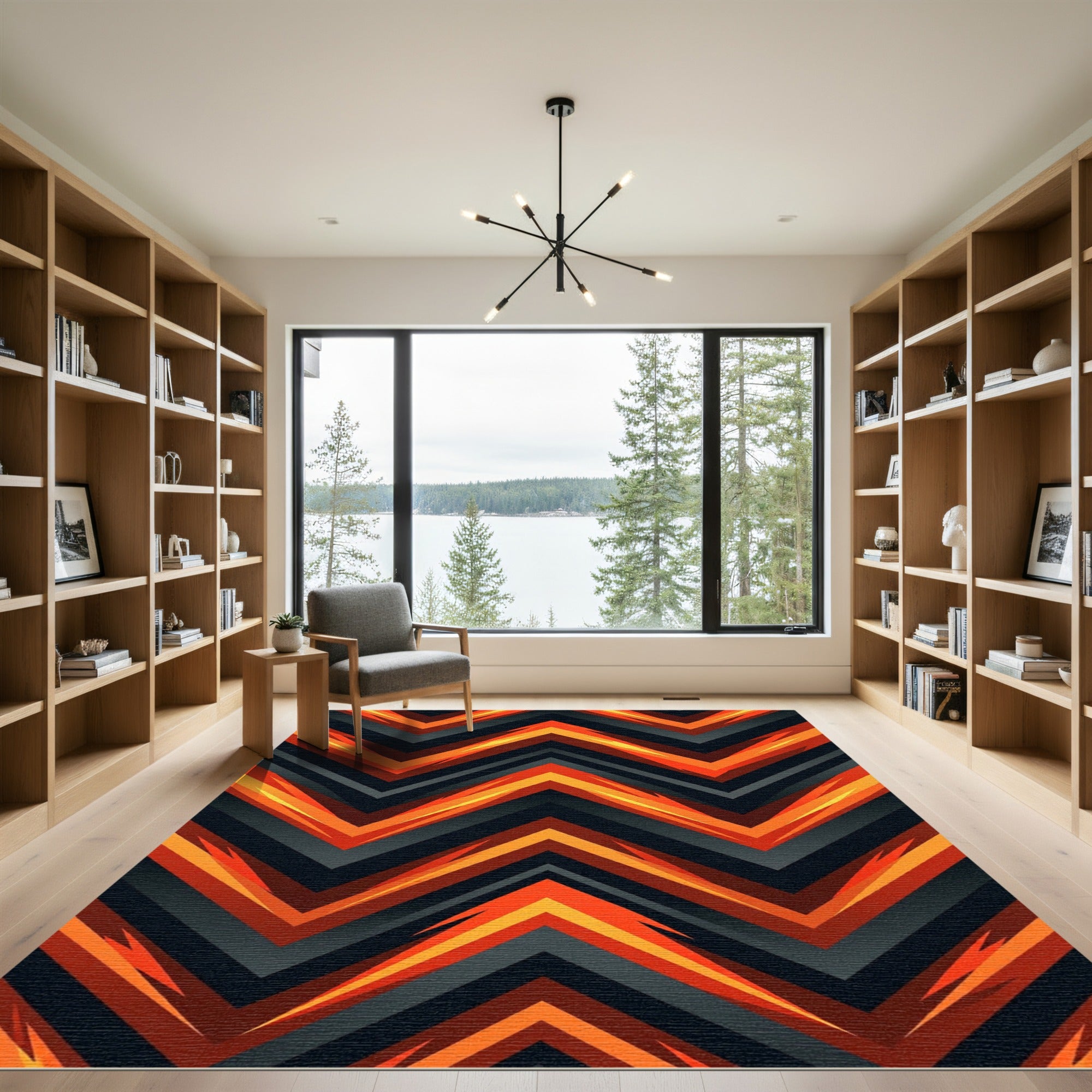 Vibrant Orange Fire Chevron Zigzag Rug