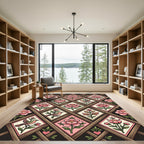 Pink Blooming Heart Birds Lattice Rug