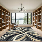 Abstract Swirl Gold Gray Black Rug