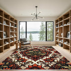 Ornate Red Floral Scrollwork Composition Rug
