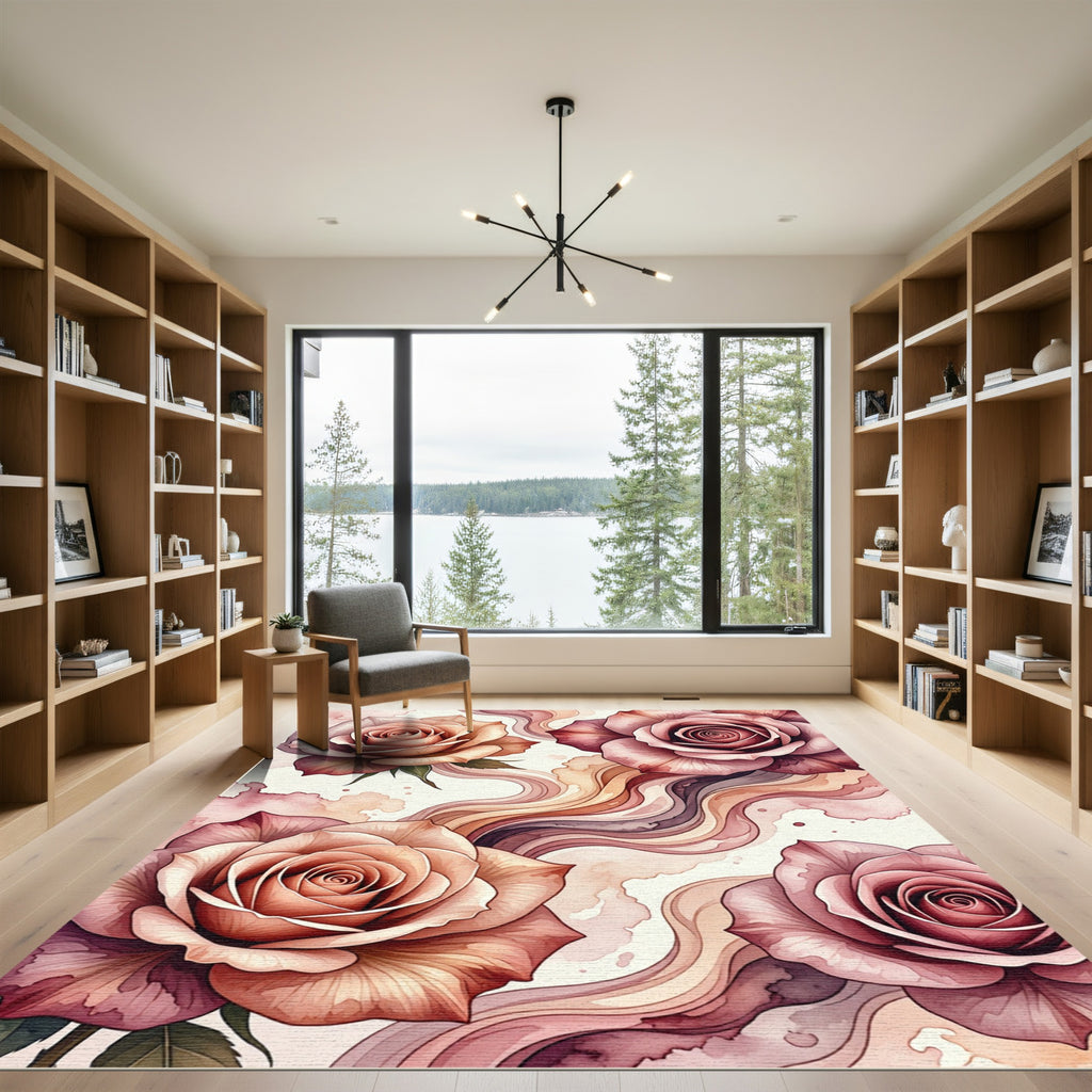Ethereal Watercolor Rose Pastel Floral Flow Rug