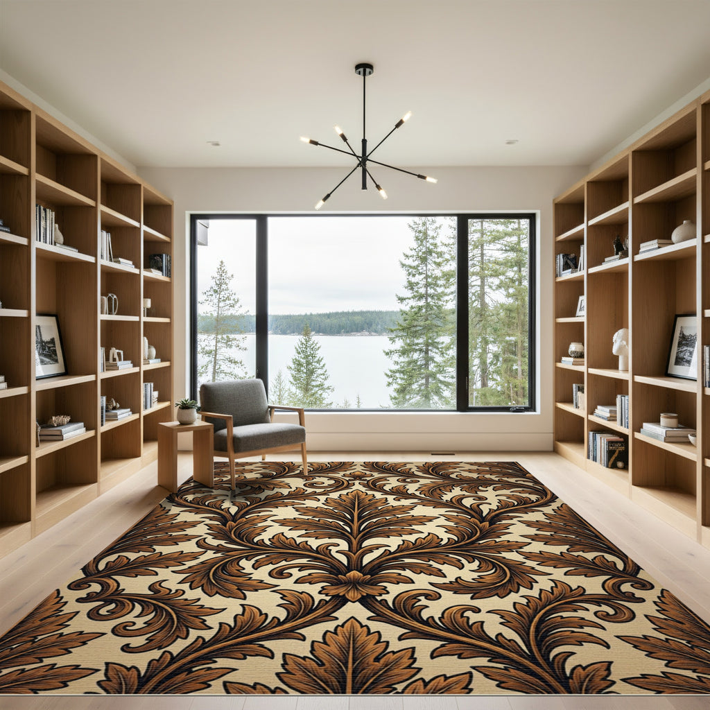 Elegant Brown Bronze Acanthus Scroll Rug