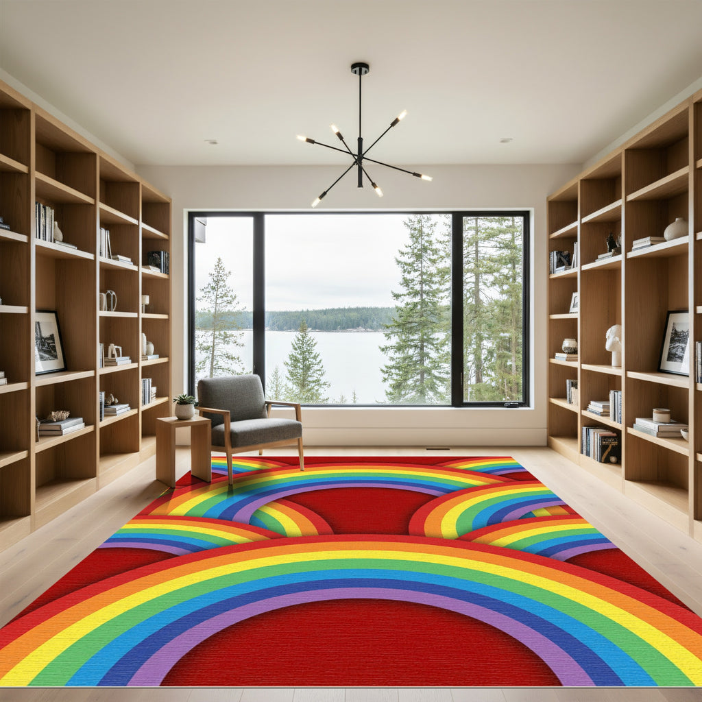 Vibrant Rainbow Arc Overlay Rug