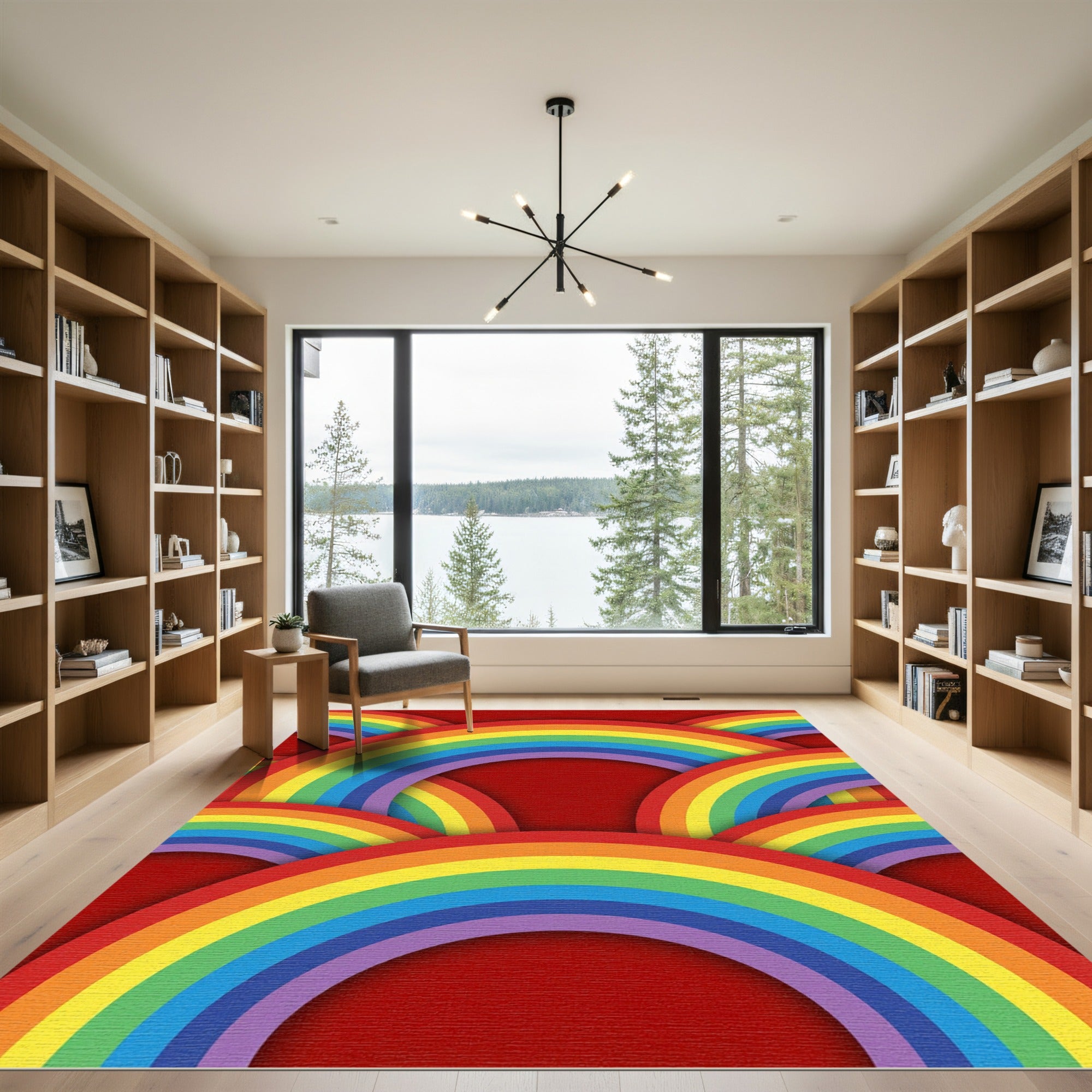Vibrant Rainbow Arc Overlay Rug