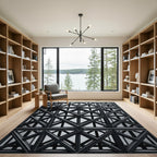 Modern Charcoal Geometric Interlocking Lattice Rug
