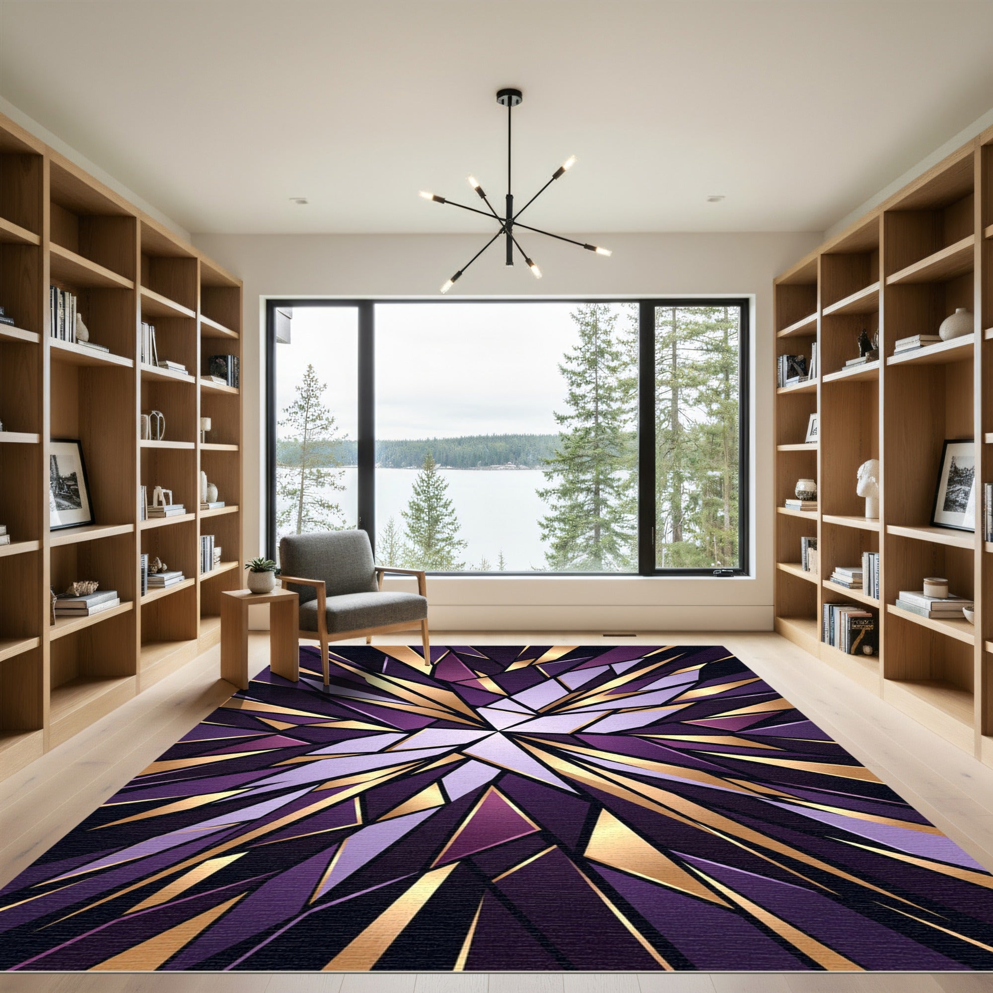 Geometric Gold and Deep Amethyst Shards Rug