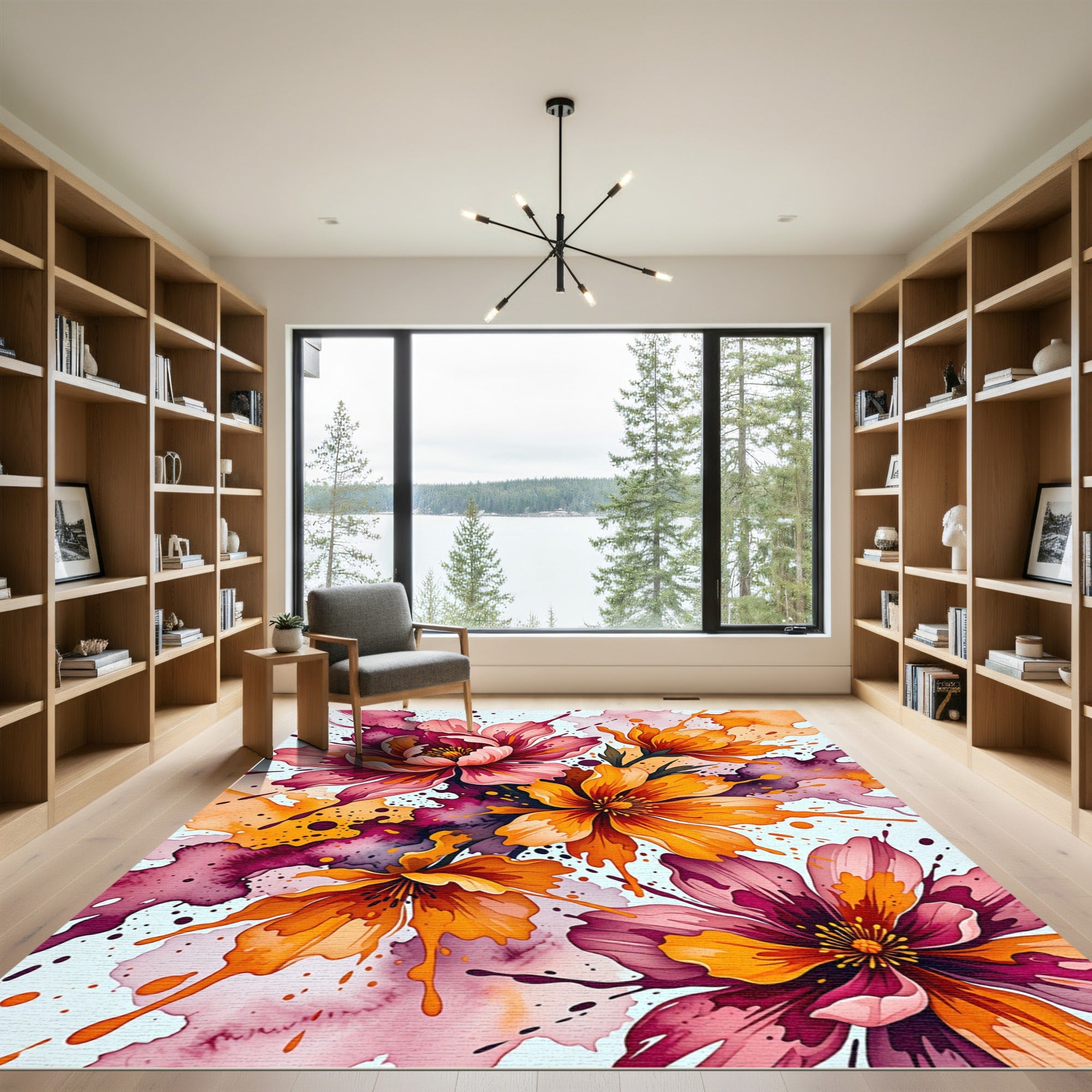 Vibrant Watercolor Floral Splatter Rug