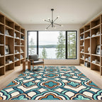 Turquoise Orange Lattice Quatrefoil Rug