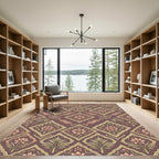 Burgundy Pink Gold Fish Floral Medallion Rug