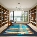Modern Teal and Cream Layered Block Rug