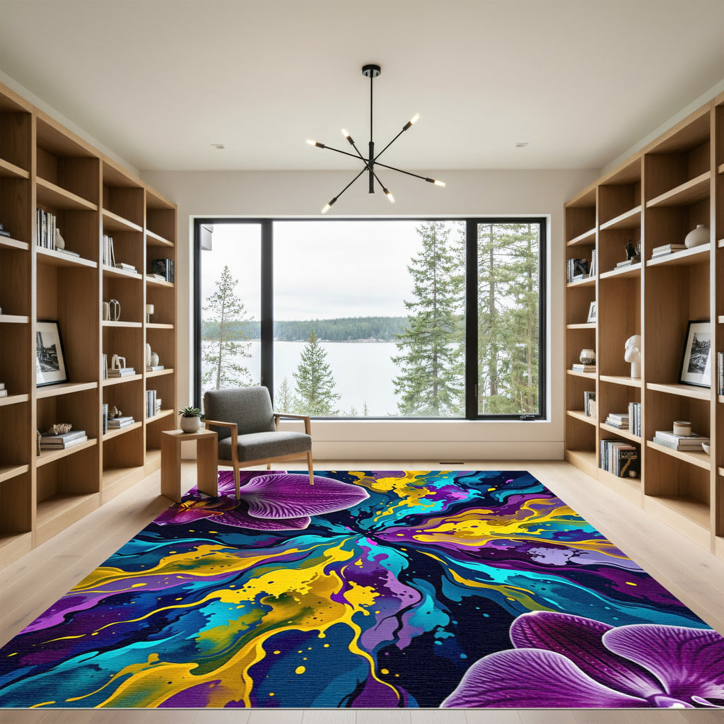 Vibrant Orchid Splash Abstract Swirl Rug