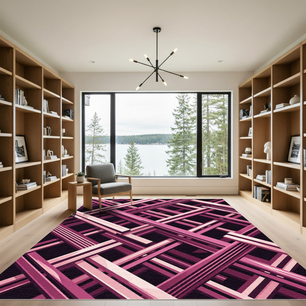 Modern Pink Interlocking Geometric Lattice Rug