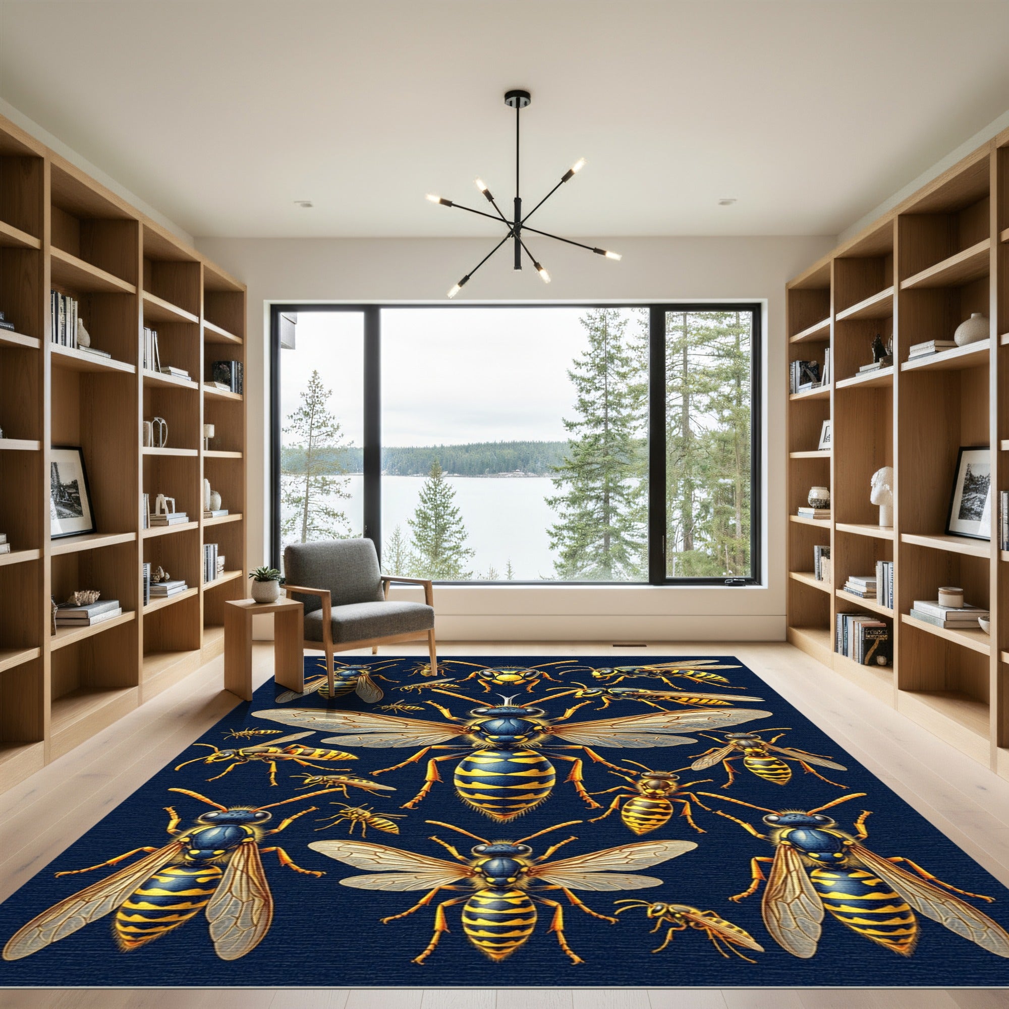 Detailed Yellow Wasp Entomology Illustration Rug