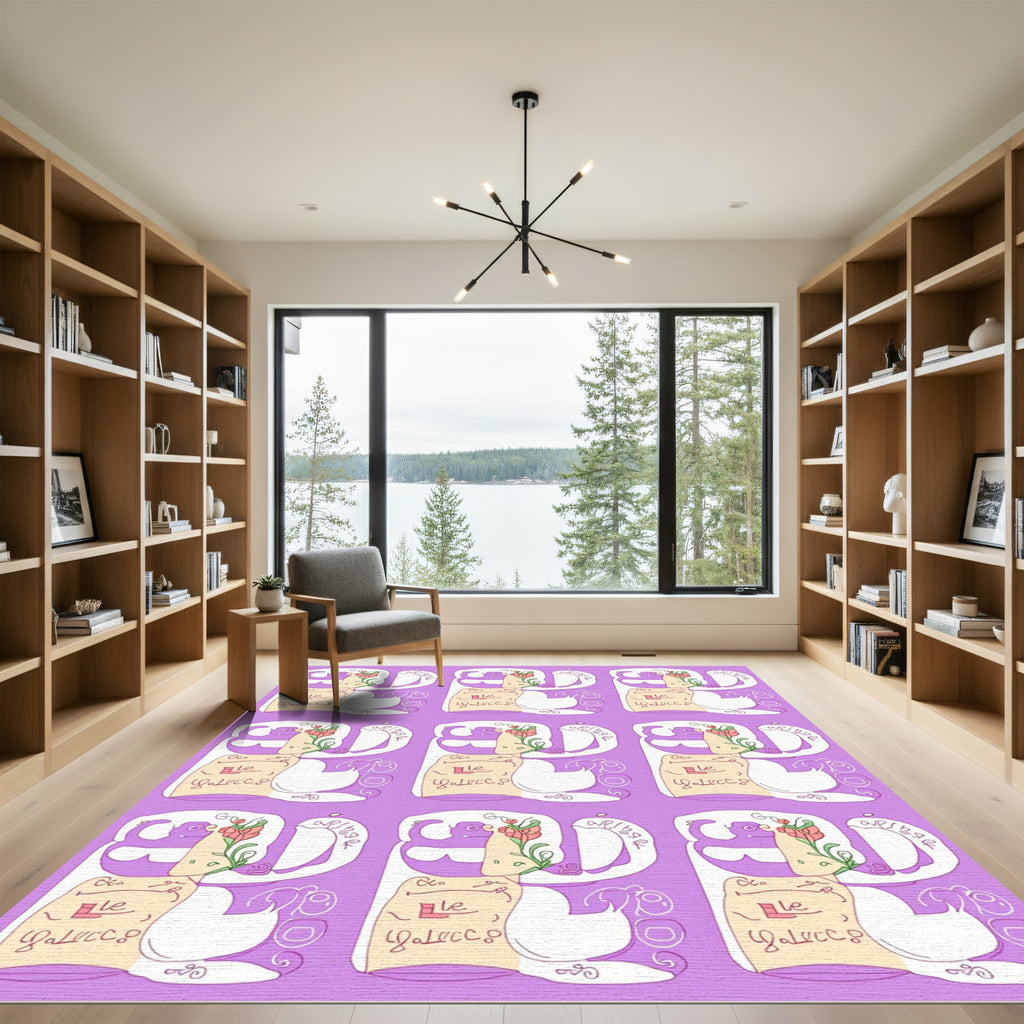Playful Purple Floral Scroll Layout Rug