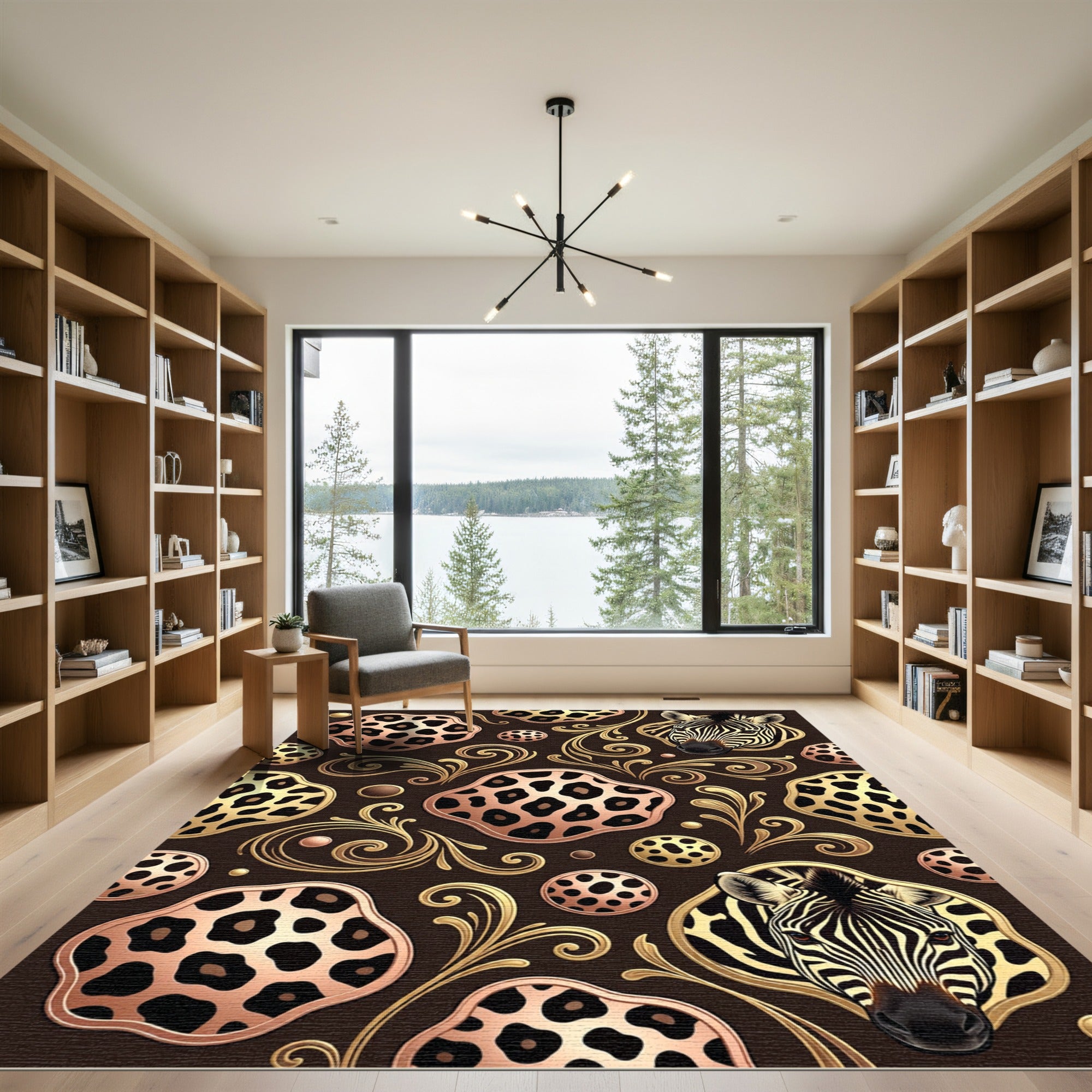 Golden Zebra Leopard Baroque Ornament Rug