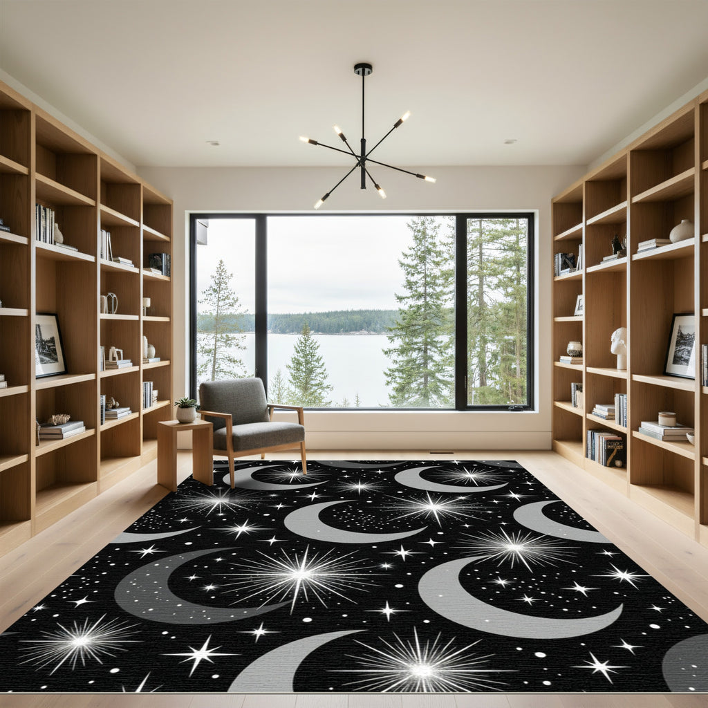Celestial Moon and Radiant Star Night Rug