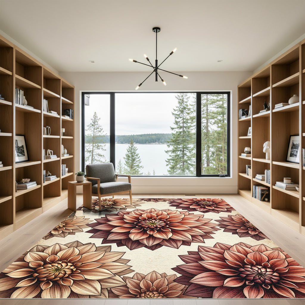 Earthy Tone Dahlia Blossom Spread Rug