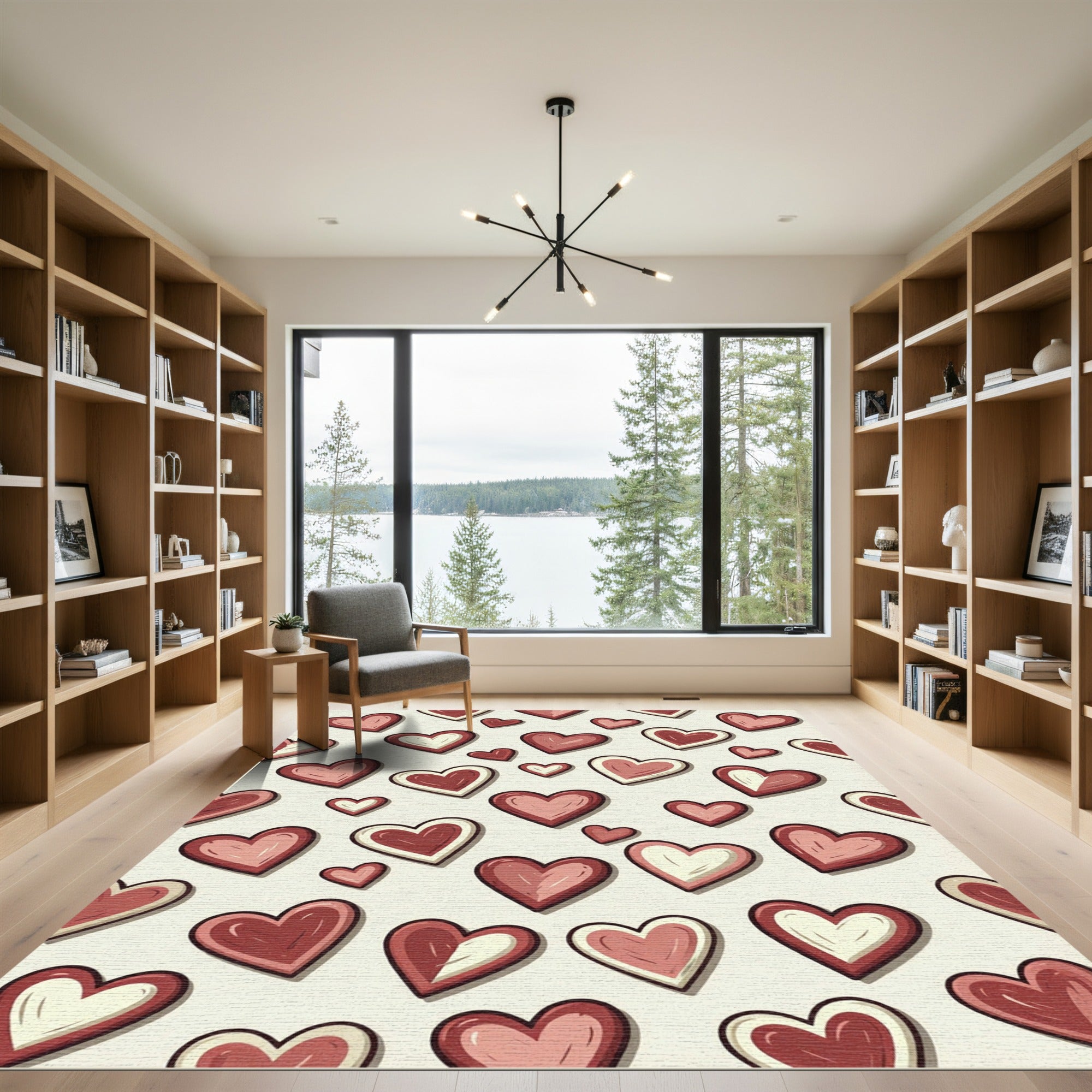 Whimsical Painted Red Heart Array Rug