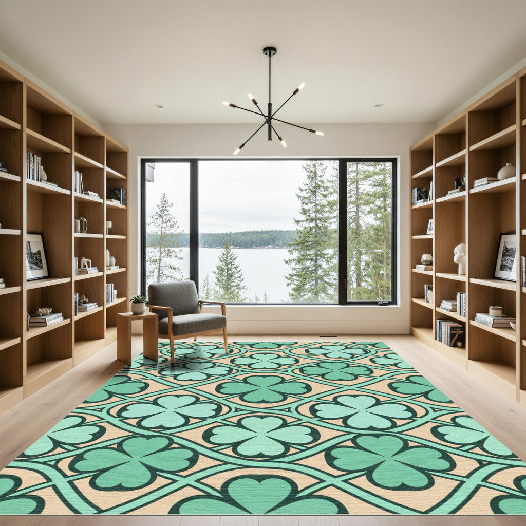 Sage Shamrock Four Leaf Clover Lattice Rug