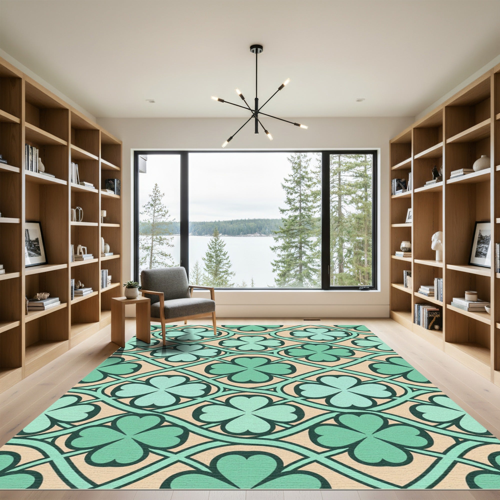 Sage Shamrock Four Leaf Clover Lattice Rug