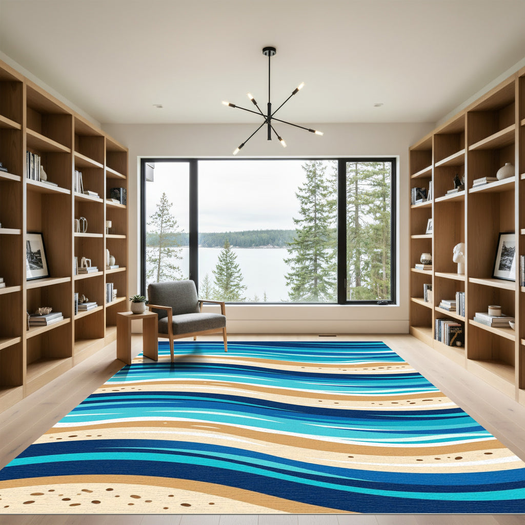 Abstract Blue Sandy Waves Rug