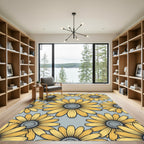 Sunny Yellow Daisy Floral Gray Rug