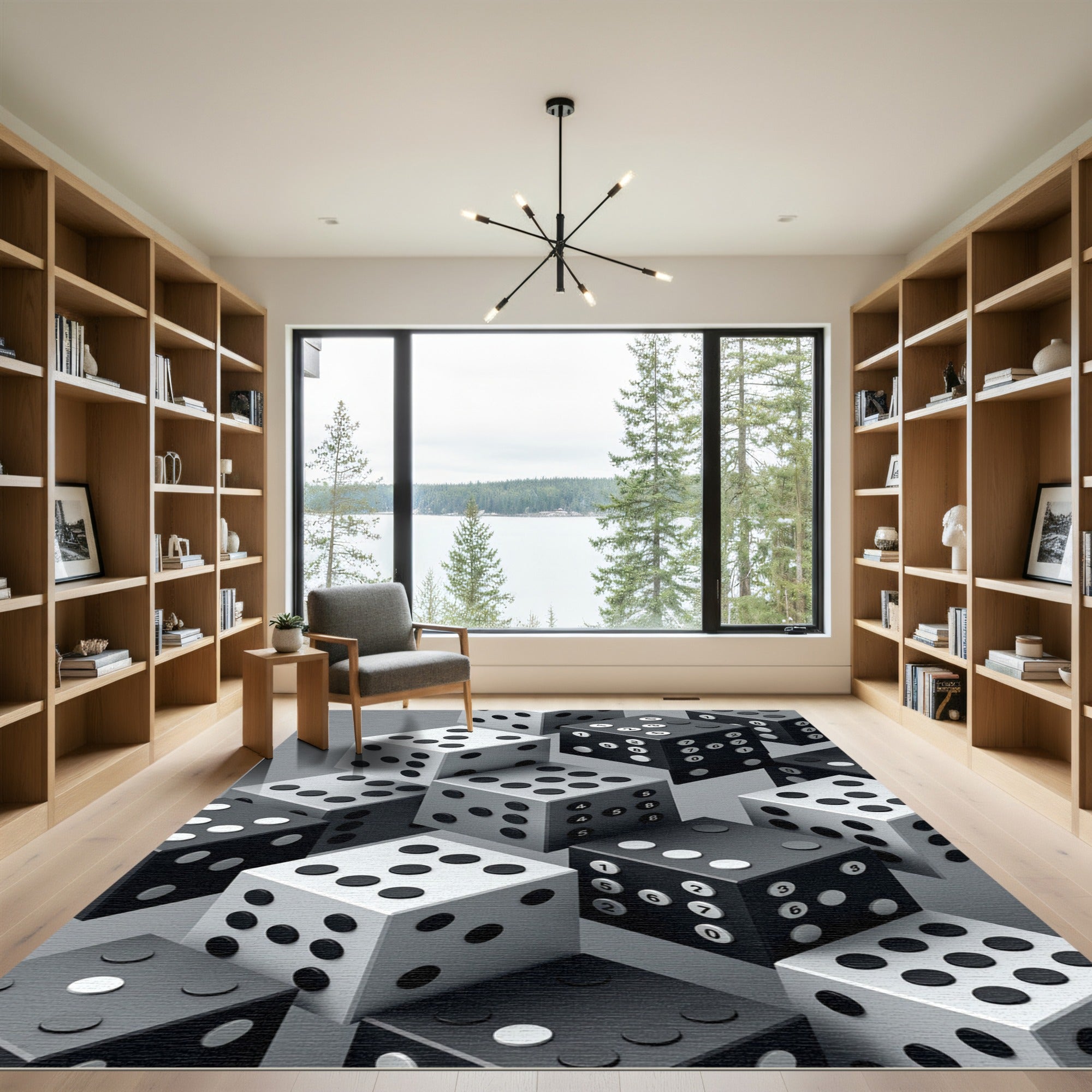 Monochrome Isometric Dice Geometric Grid Rug