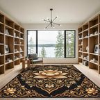 Golden Lotus Floral Detailed Ornament Rug