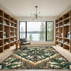 Sage Botanical Floret Scroll Medallion Rug