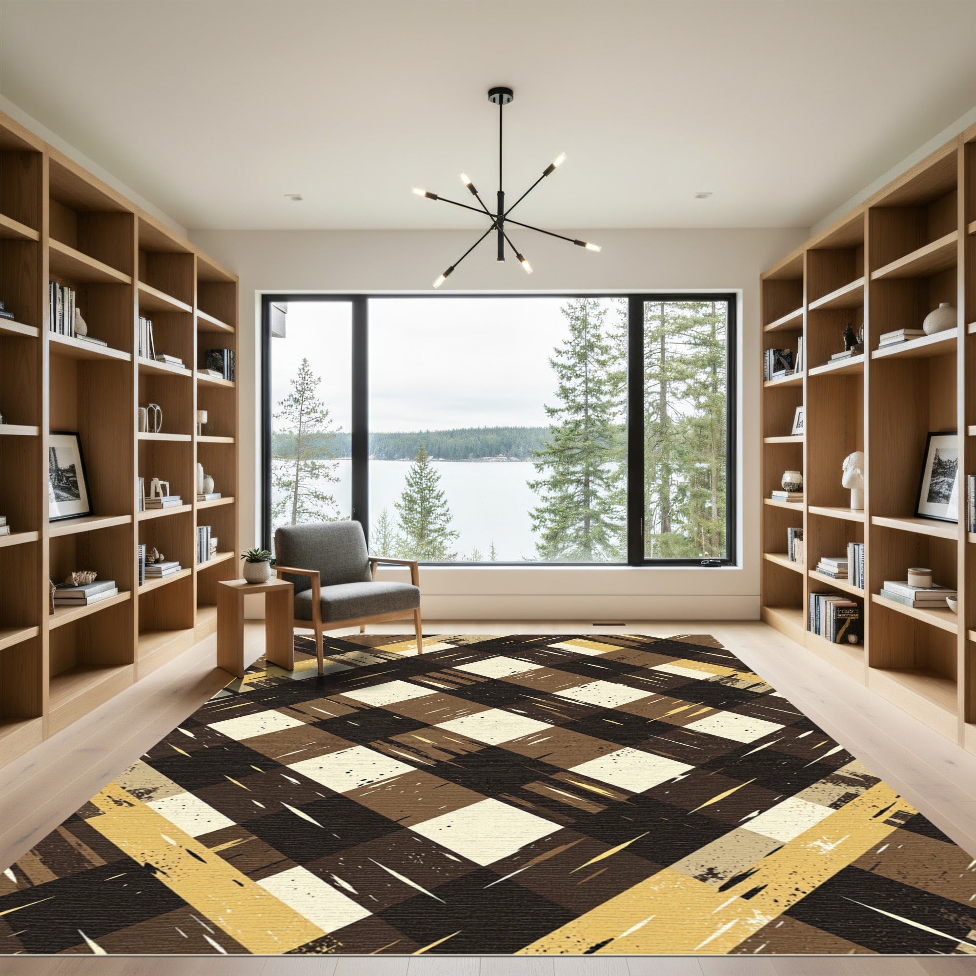 Neutral Textured Brown Plaid Checkered Rug
