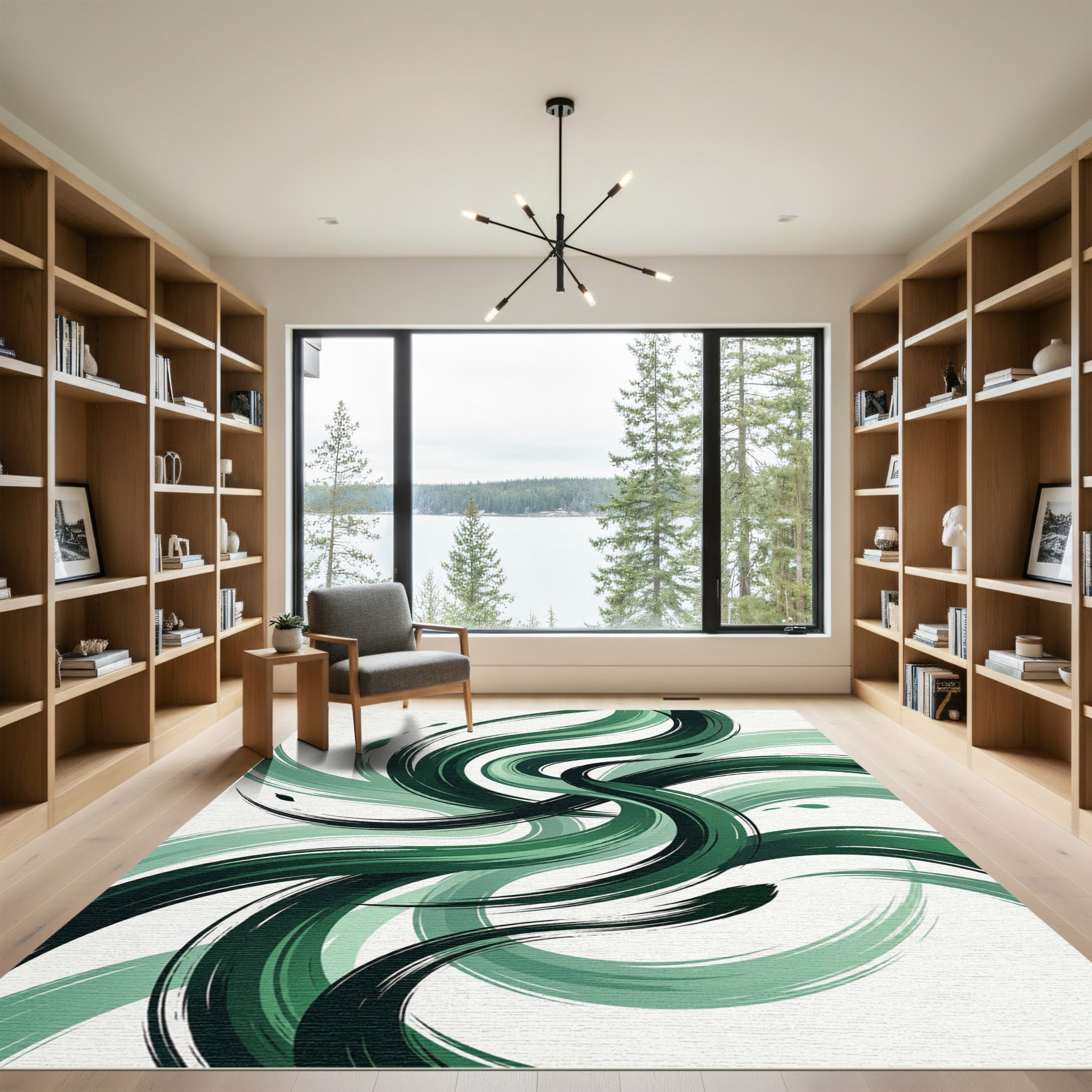 Emerald Green Abstract Flowing Waves Rug