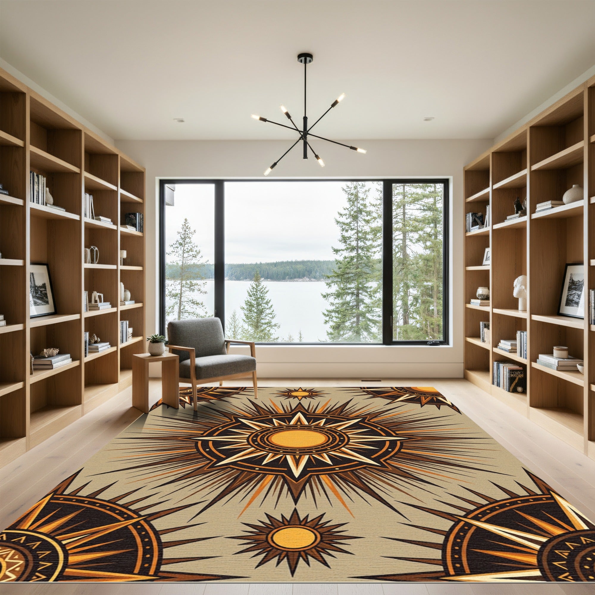 Celestial Sunburst Golden Ochre Medallion Rug