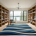 Modern Navy Blue Wavy Ocean Rug