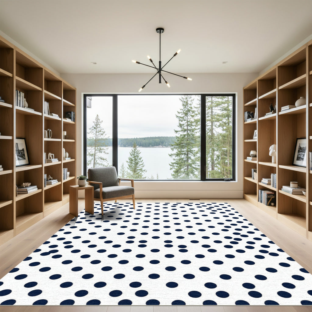Minimalist Navy Blue Polka Dot Rug