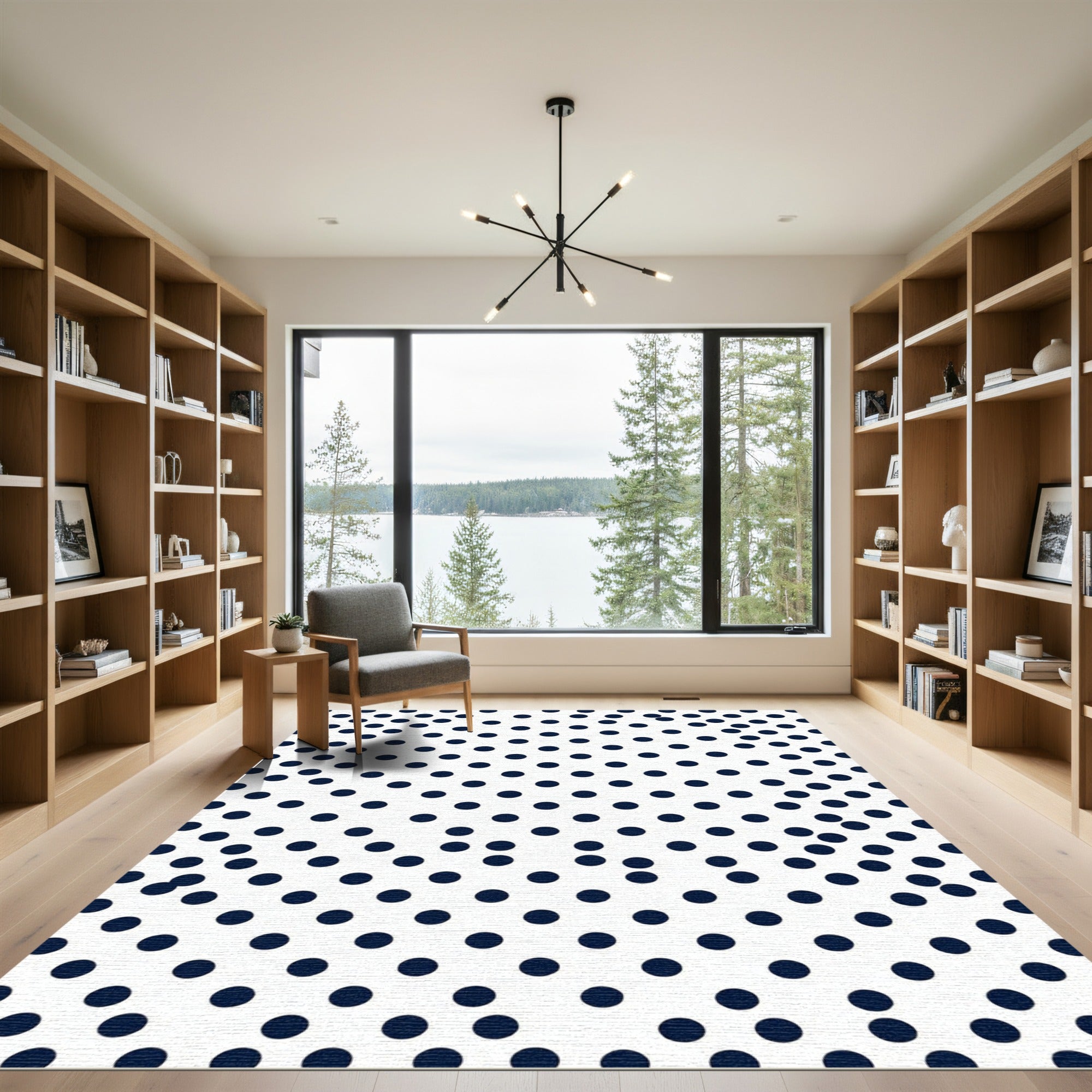 Minimalist Navy Blue Polka Dot Rug