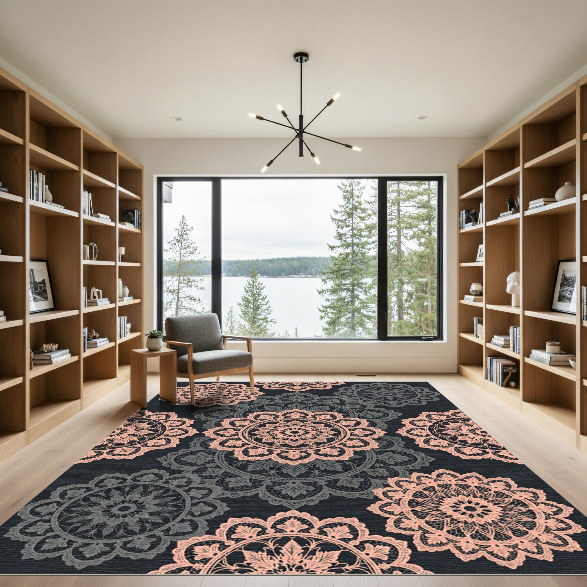 Coral And Gray Lace Medallion Medley Rug