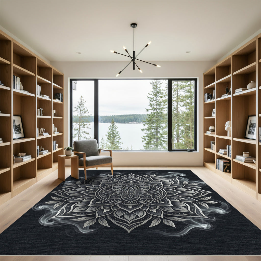 Ethereal Monochrome Smoke Mandala Infinity Rug