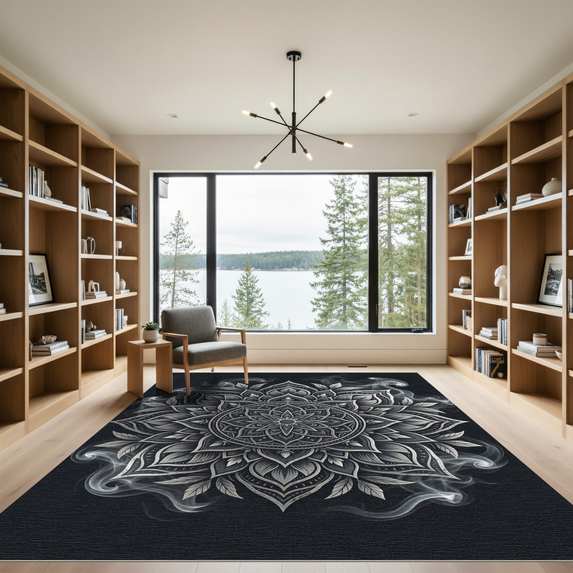 Ethereal Monochrome Smoke Mandala Infinity Rug