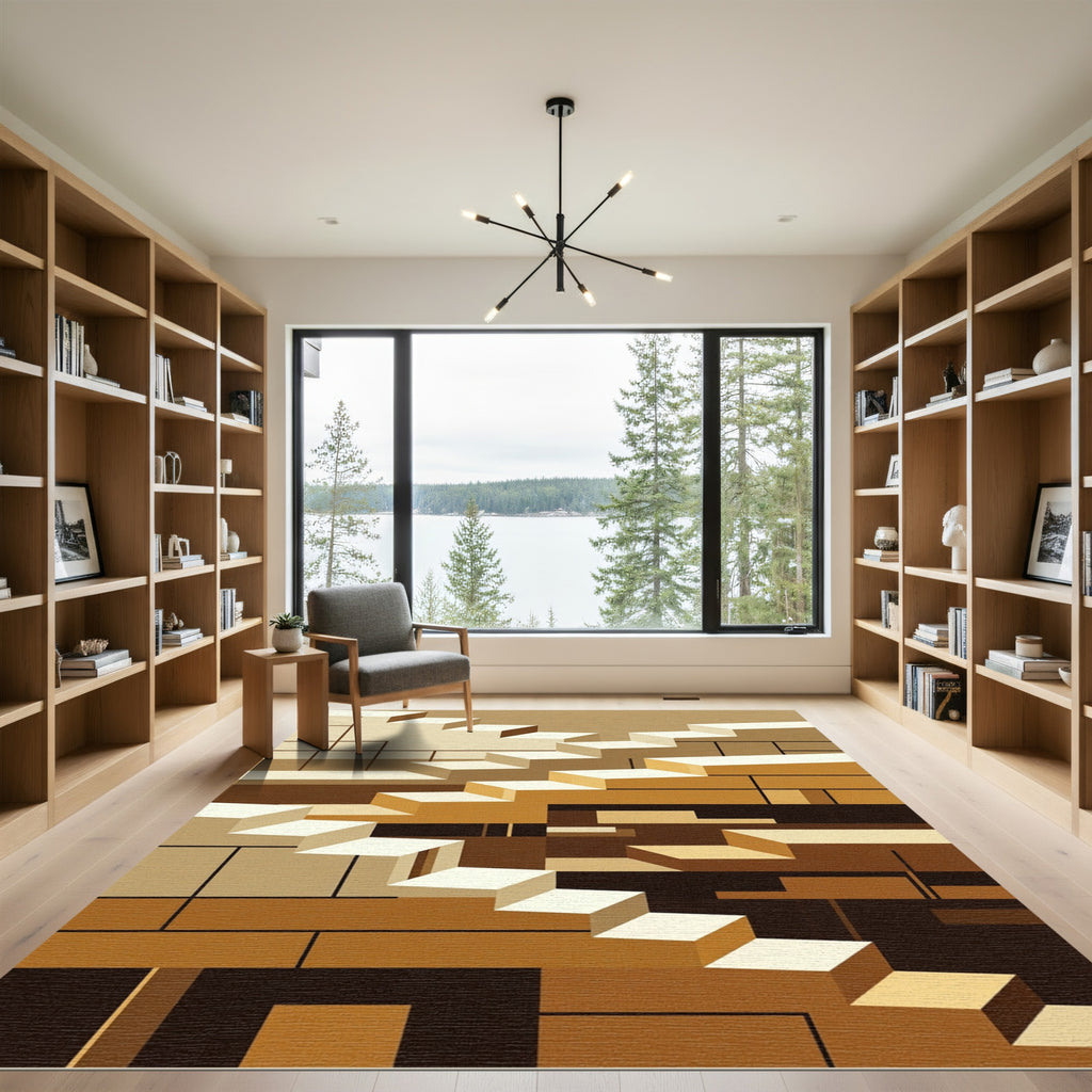Brown Geometric Cubist Stairs Rug