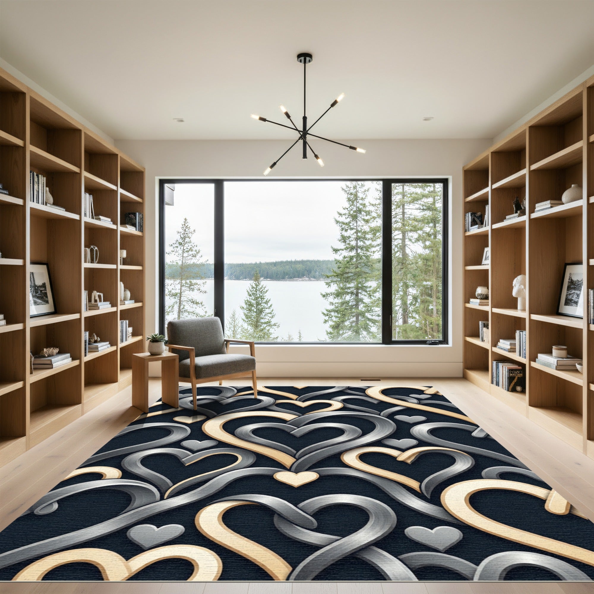 Metallic Silver and Gold Interlocking Hearts Rug