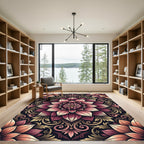 Burgundy Dahlia Floral Medallion Scroll Rug