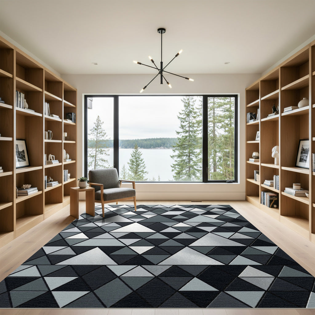 Monochrome Geometric Triangle Mosaic Rug