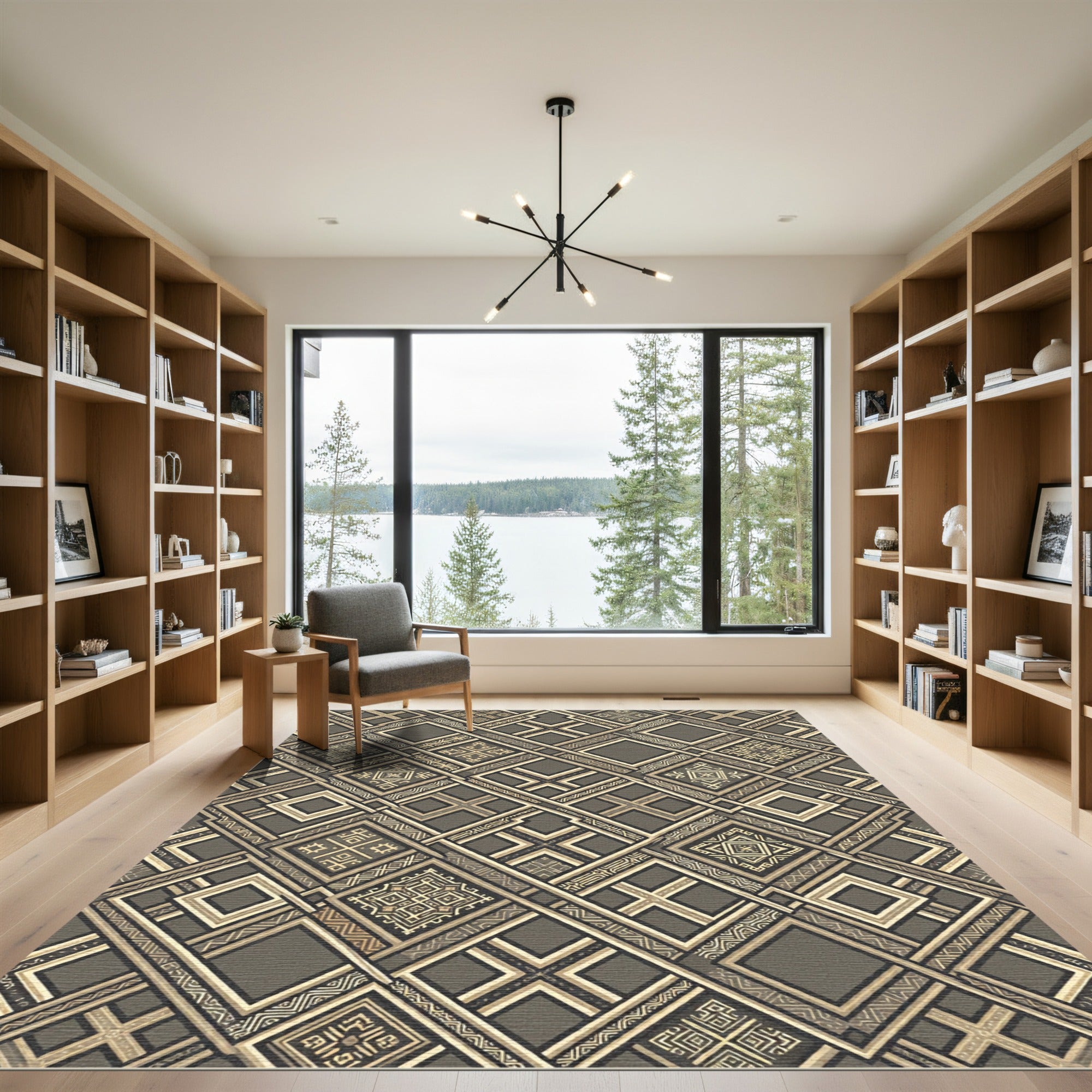 Earthy Brown Tribal Geometric Diamond Rug