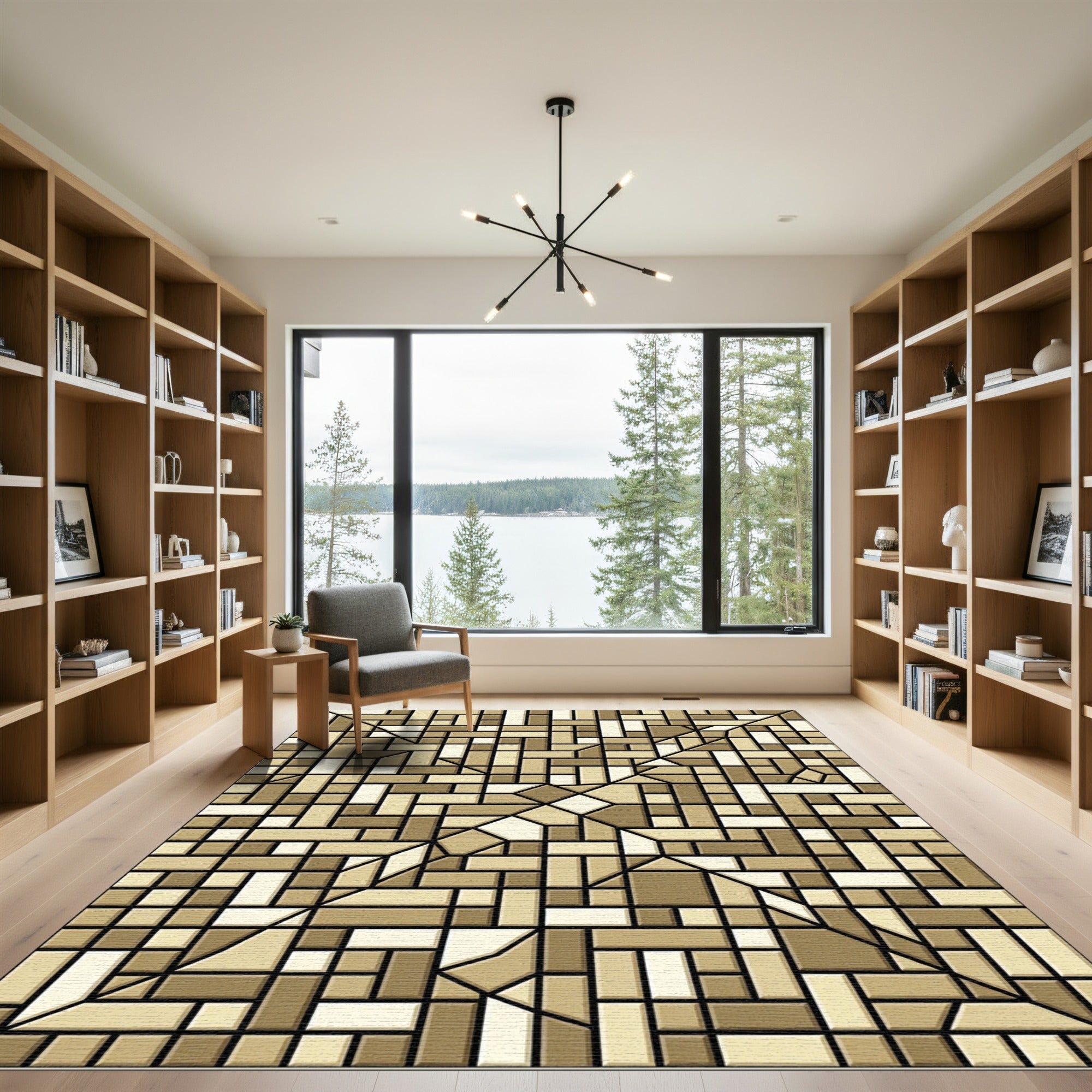Modern Neutral Earth Geometric Tiled Accent Rug