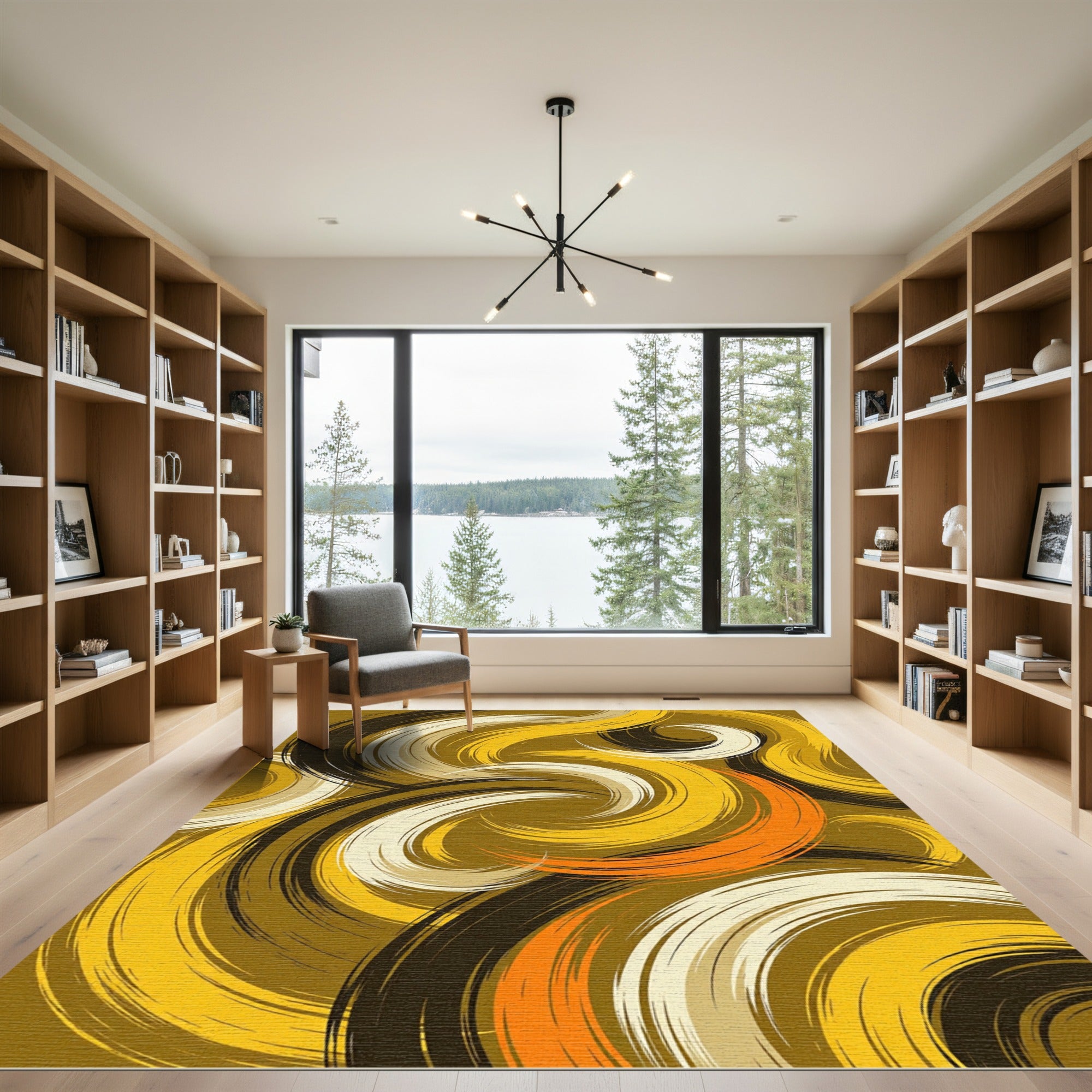 Golden Ochre Abstract Swirl Rug
